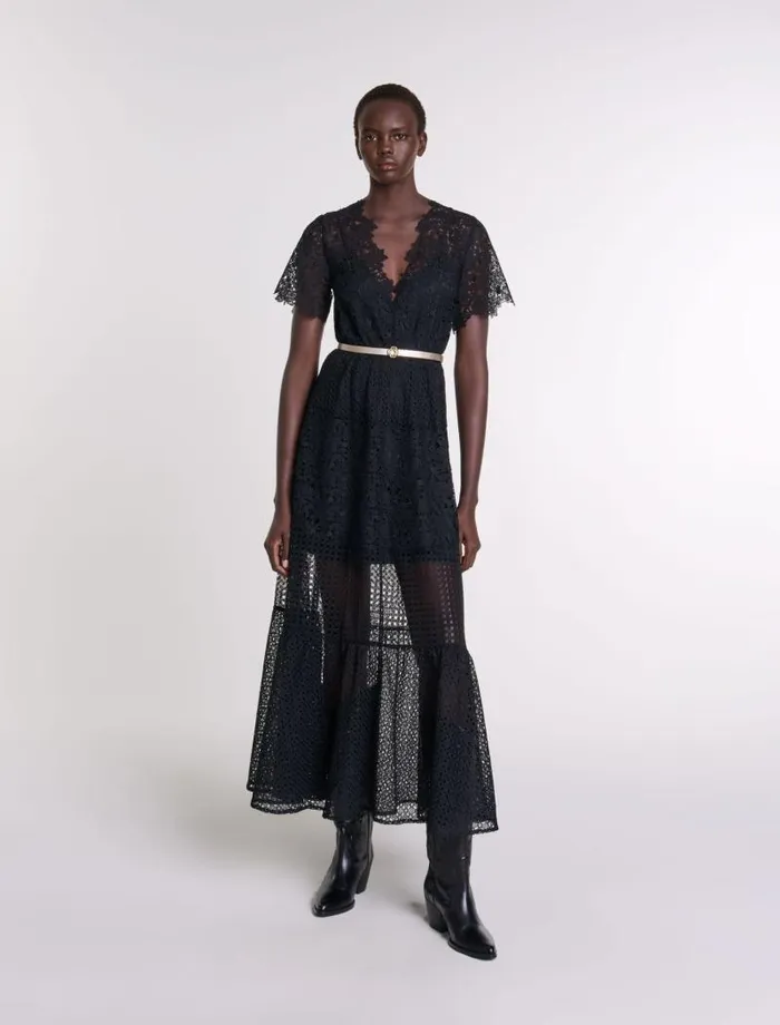 Maje Dresses Womens Lace Maxi Dress Black