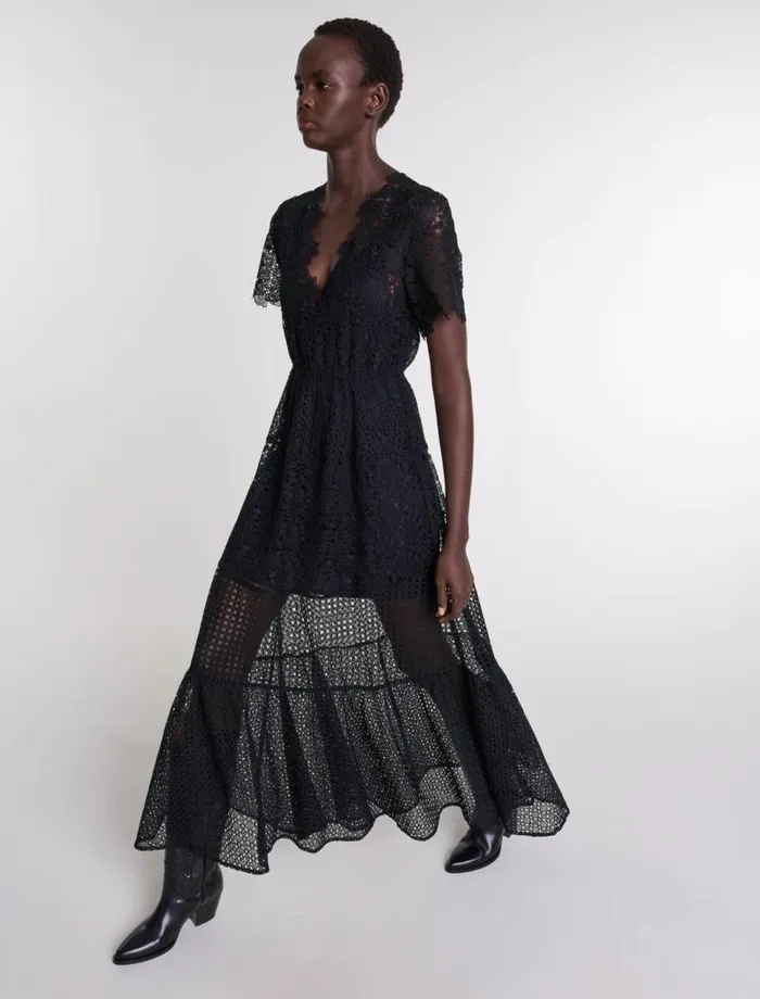 Maje Dresses Womens Lace Maxi Dress Black