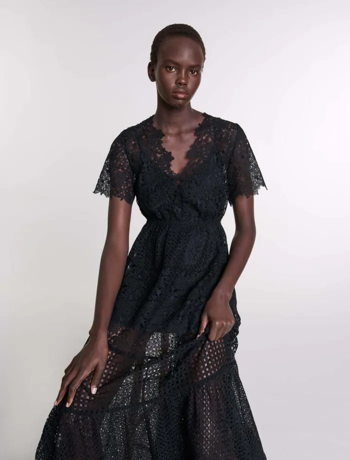 Maje Dresses Womens Lace Maxi Dress Black