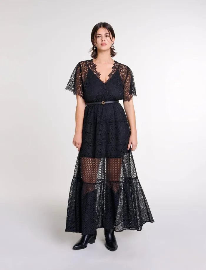 Maje Dresses Womens Lace Maxi Dress Black