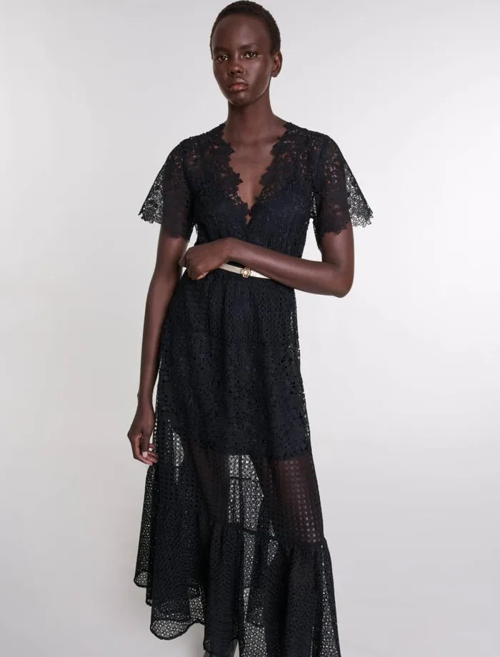 Maje Dresses Womens Lace Maxi Dress Black