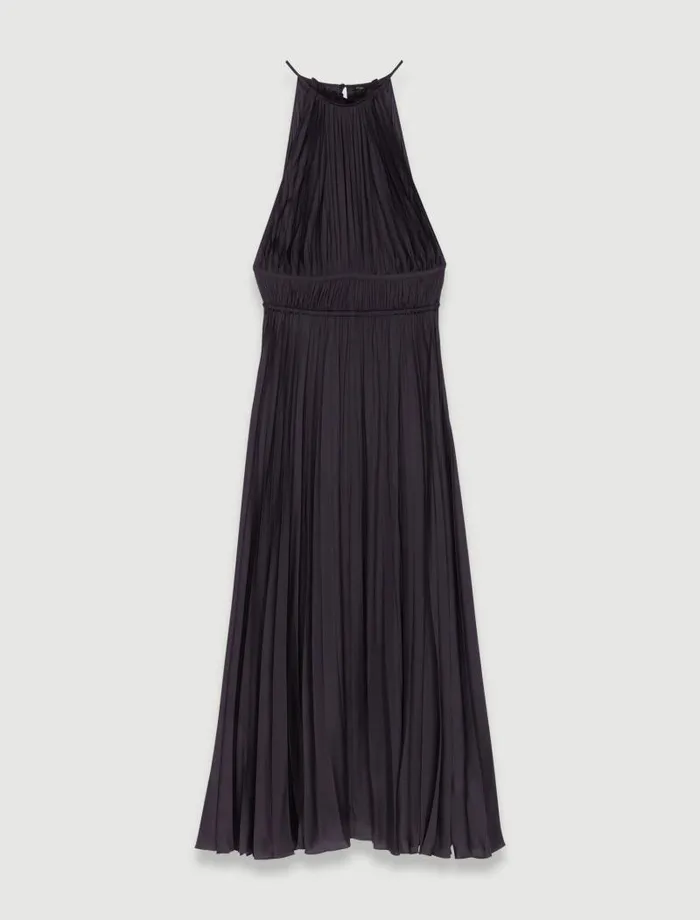 Maje Dresses Womens Pleated Satin Maxi Dress Black