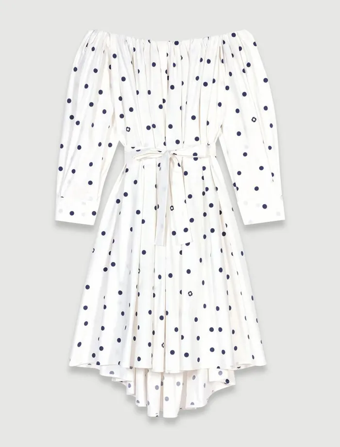 Maje Dresses Womens Shirt Dress With Bardot Neckline Navy Polka Dots