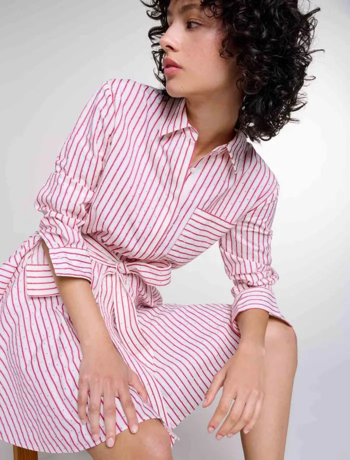 Maje Dresses Womens Striped Rhinestone Short Dress Red Rhinestone Stripe