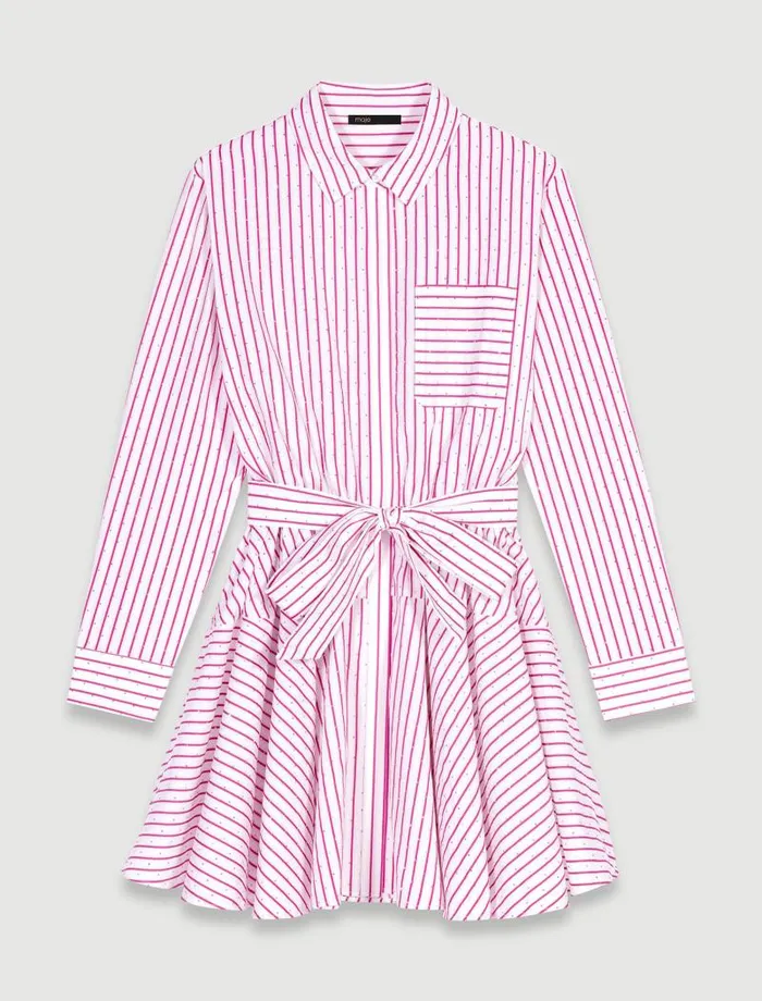 Maje Dresses Womens Striped Rhinestone Short Dress Red Rhinestone Stripe