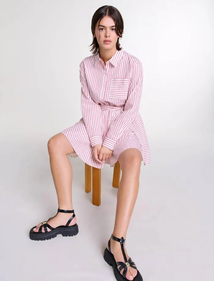 Maje Dresses Womens Striped Rhinestone Short Dress Red Rhinestone Stripe