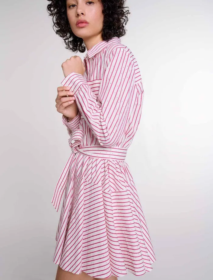 Maje Dresses Womens Striped Rhinestone Short Dress Red Rhinestone Stripe