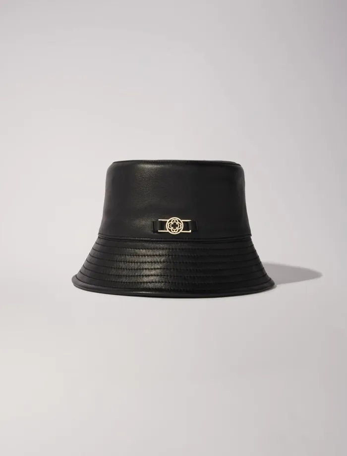 Maje Hats Womens Leather Bucket Hat Black