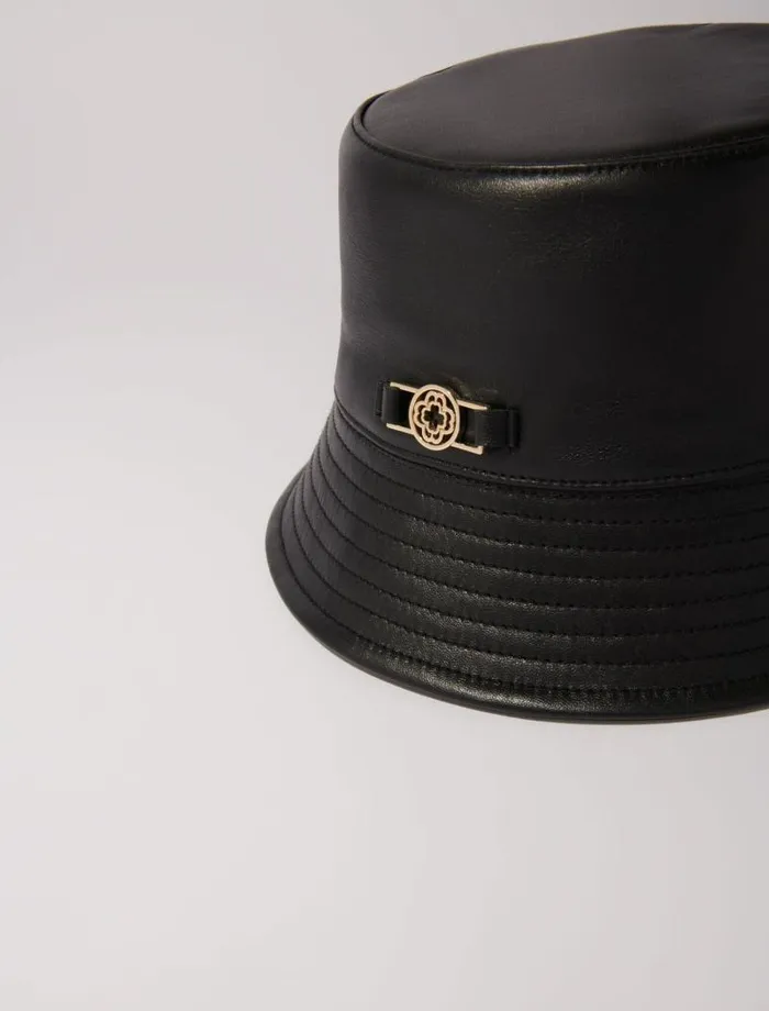Maje Hats Womens Leather Bucket Hat Black
