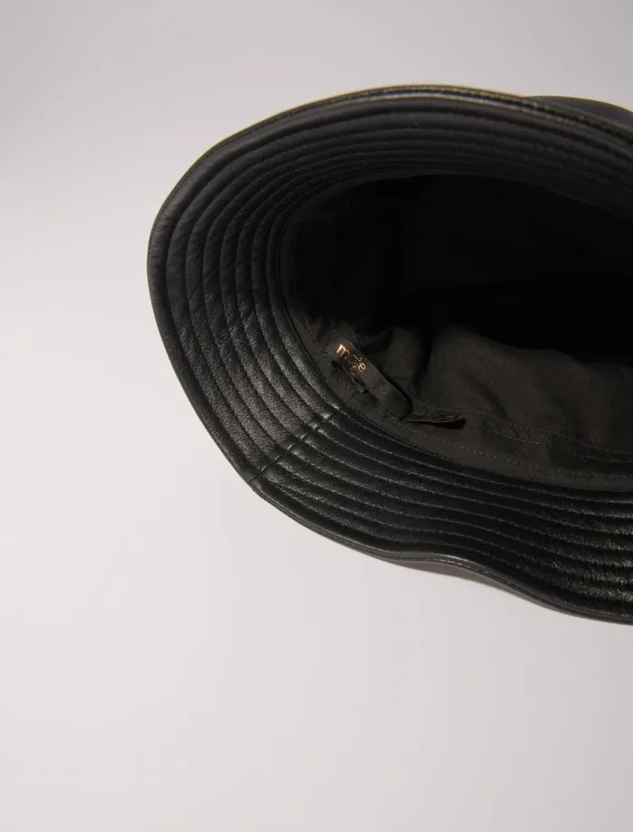 Maje Hats Womens Leather Bucket Hat Black