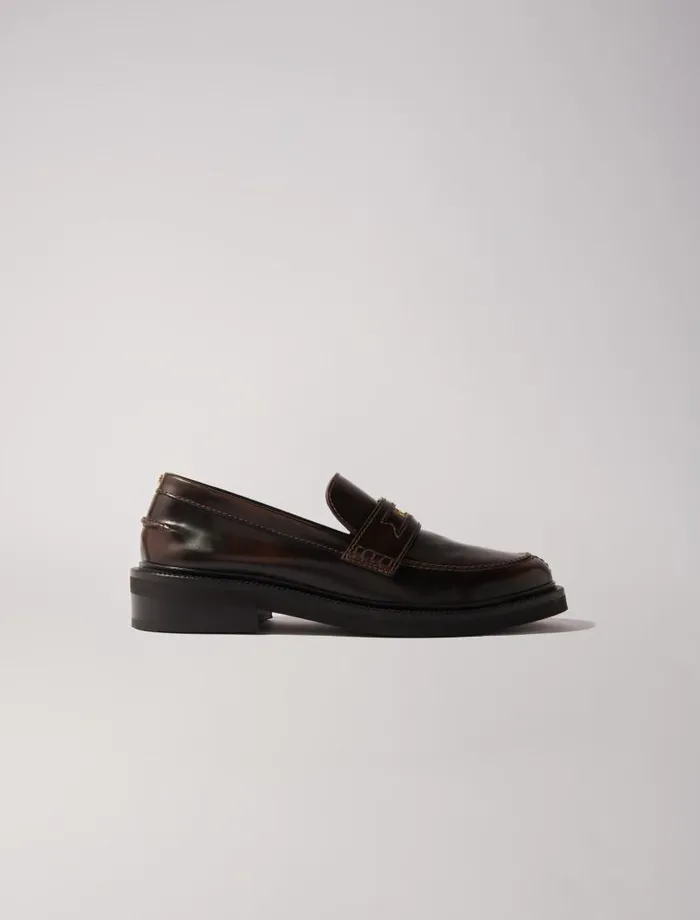 Maje Loafers and Mules Womens Brushed Leather Loafers Dark Brown
