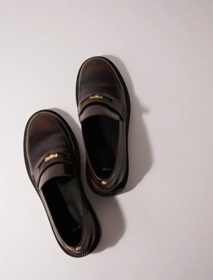 Maje Loafers and Mules Womens Brushed Leather Loafers Dark Brown
