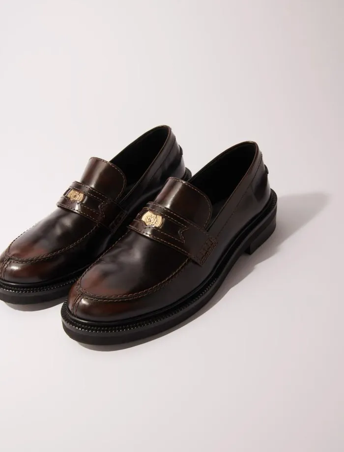 Maje Loafers and Mules Womens Brushed Leather Loafers Dark Brown