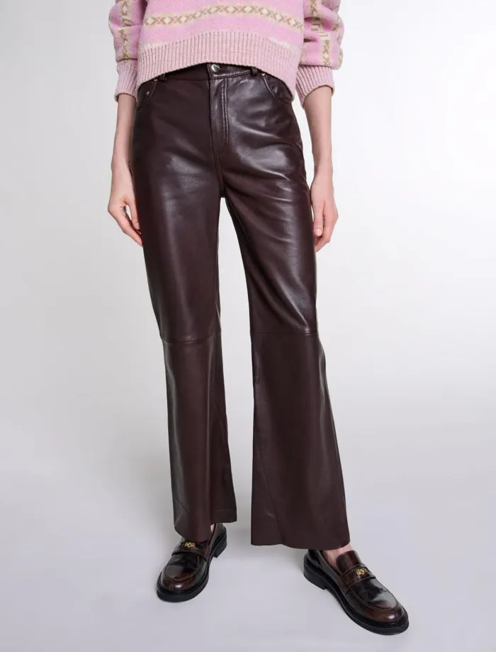 Maje Loafers and Mules Womens Brushed Leather Loafers Dark Brown