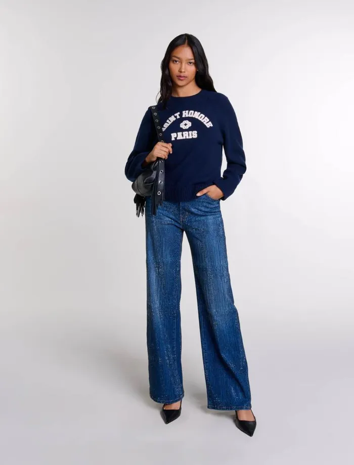 Maje Pants and Jeans Womens Rhinestone Jeans Blue