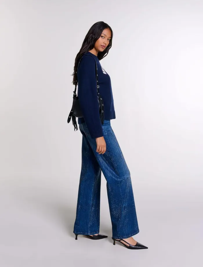 Maje Pants and Jeans Womens Rhinestone Jeans Blue