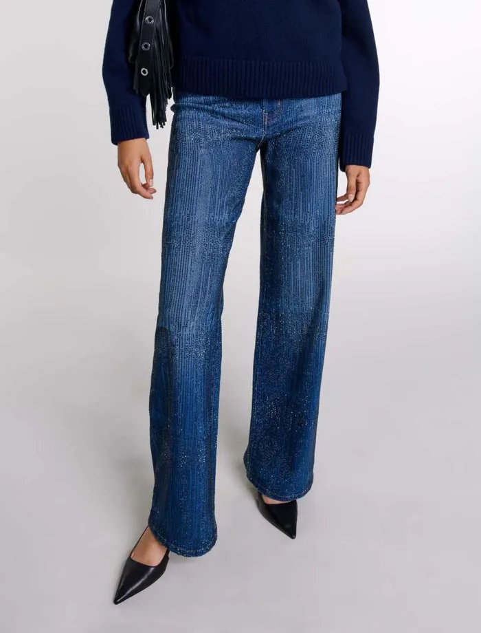 Maje Pants and Jeans Womens Rhinestone Jeans Blue