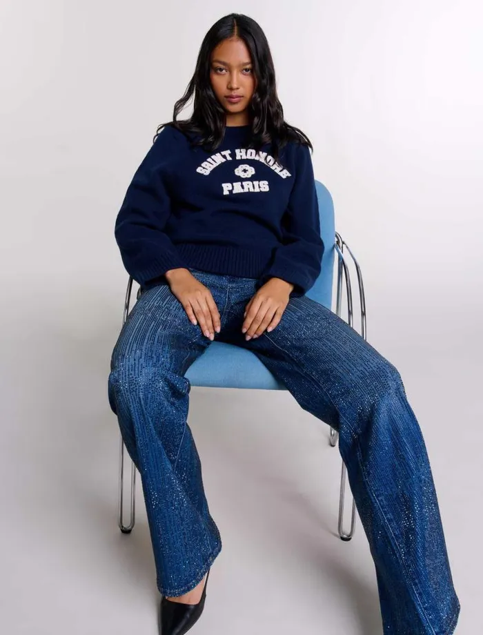 Maje Pants and Jeans Womens Rhinestone Jeans Blue