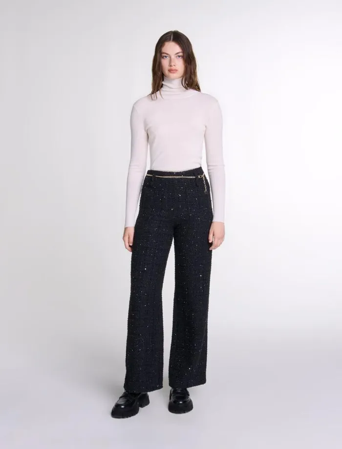 Maje Pants and Jeans Womens Sequinned Tweed Trousers Black