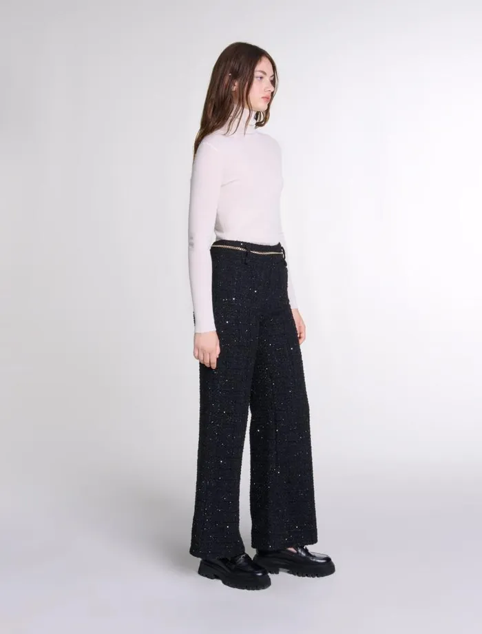 Maje Pants and Jeans Womens Sequinned Tweed Trousers Black