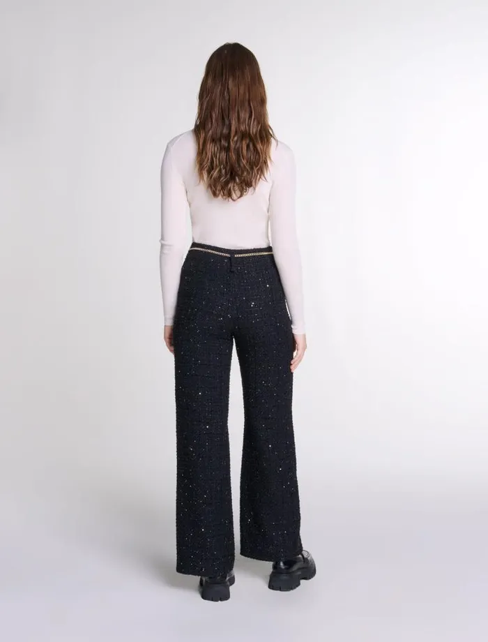 Maje Pants and Jeans Womens Sequinned Tweed Trousers Black