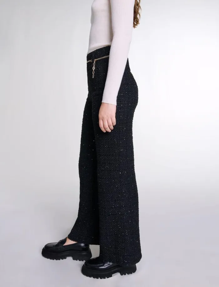 Maje Pants and Jeans Womens Sequinned Tweed Trousers Black