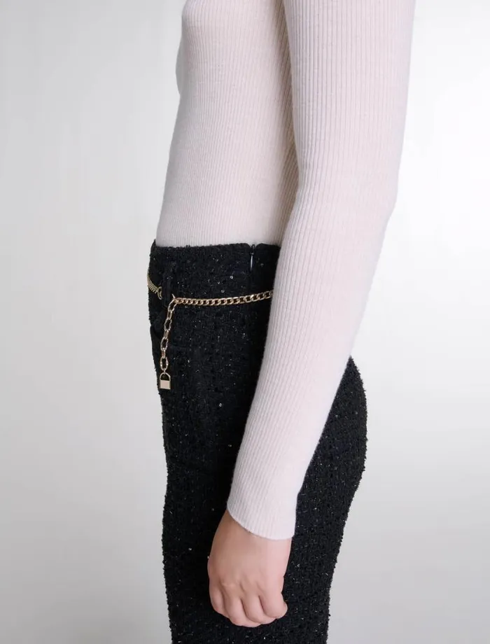 Maje Pants and Jeans Womens Sequinned Tweed Trousers Black