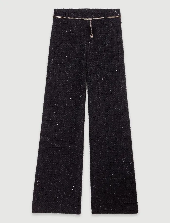 Maje Pants and Jeans Womens Sequinned Tweed Trousers Black
