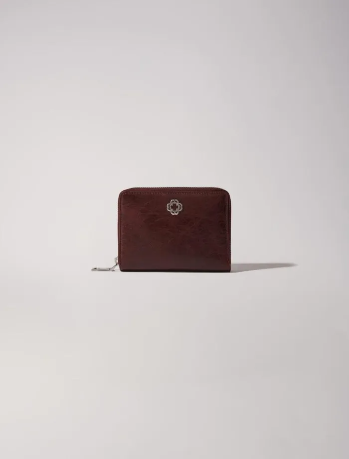 Maje Small Leather Goods Womens Crackled Leather Wallet Burgundy