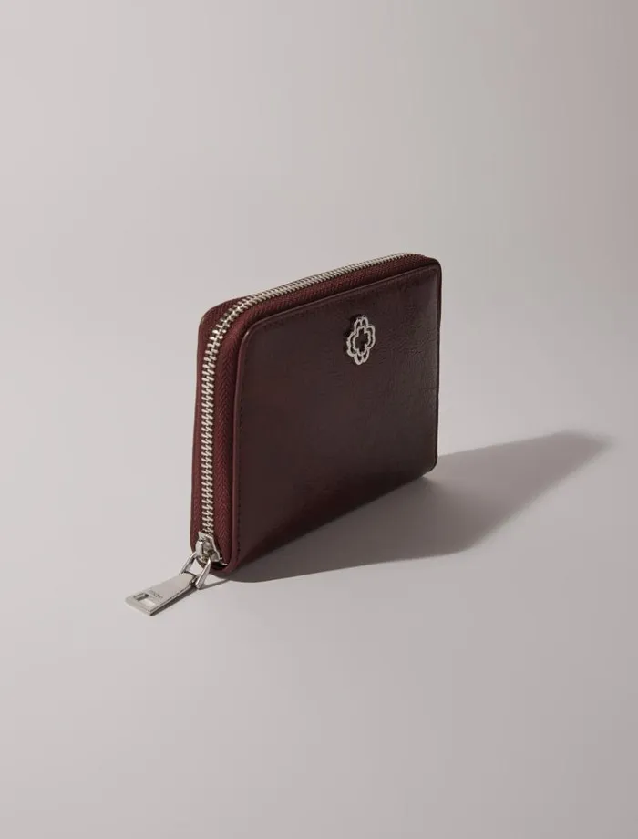 Maje Small Leather Goods Womens Crackled Leather Wallet Burgundy