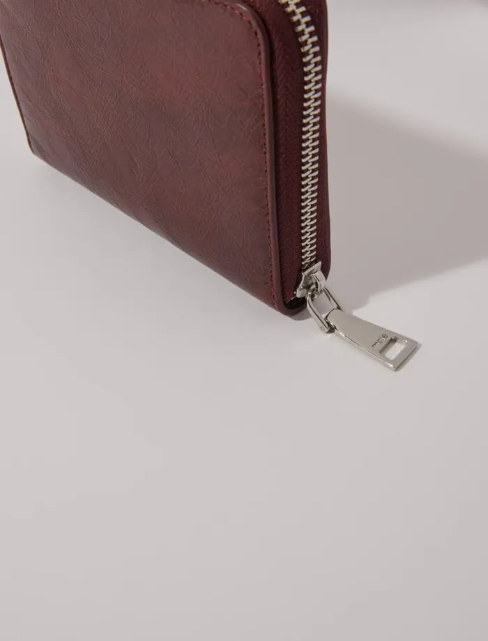 Maje Small Leather Goods Womens Crackled Leather Wallet Burgundy
