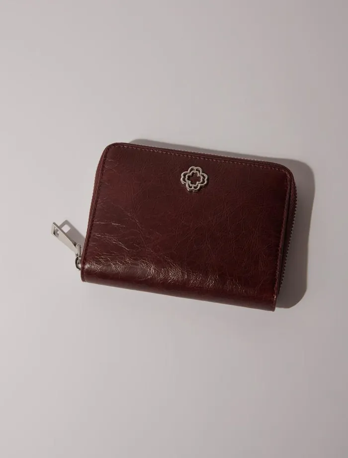 Maje Small Leather Goods Womens Crackled Leather Wallet Burgundy