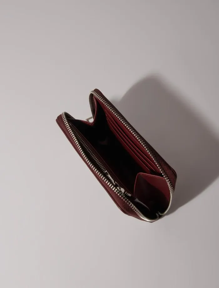 Maje Small Leather Goods Womens Crackled Leather Wallet Burgundy