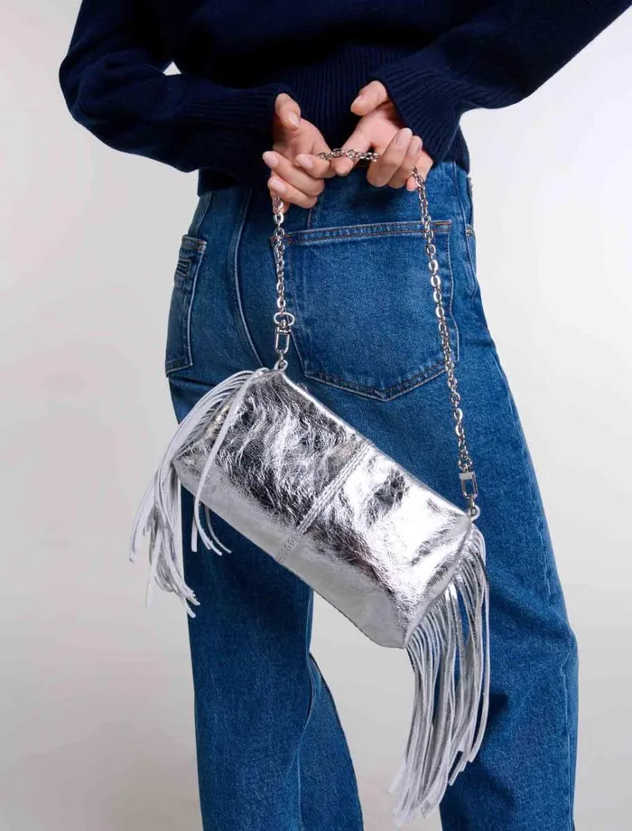 Maje Small Leather Goods Womens Miss M Leather Clutch Bag Silver