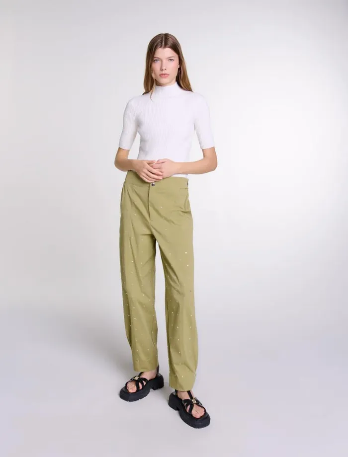 Maje Sweaters and Cardigans Womens Cotton And Silk Ribbed Top Ecru