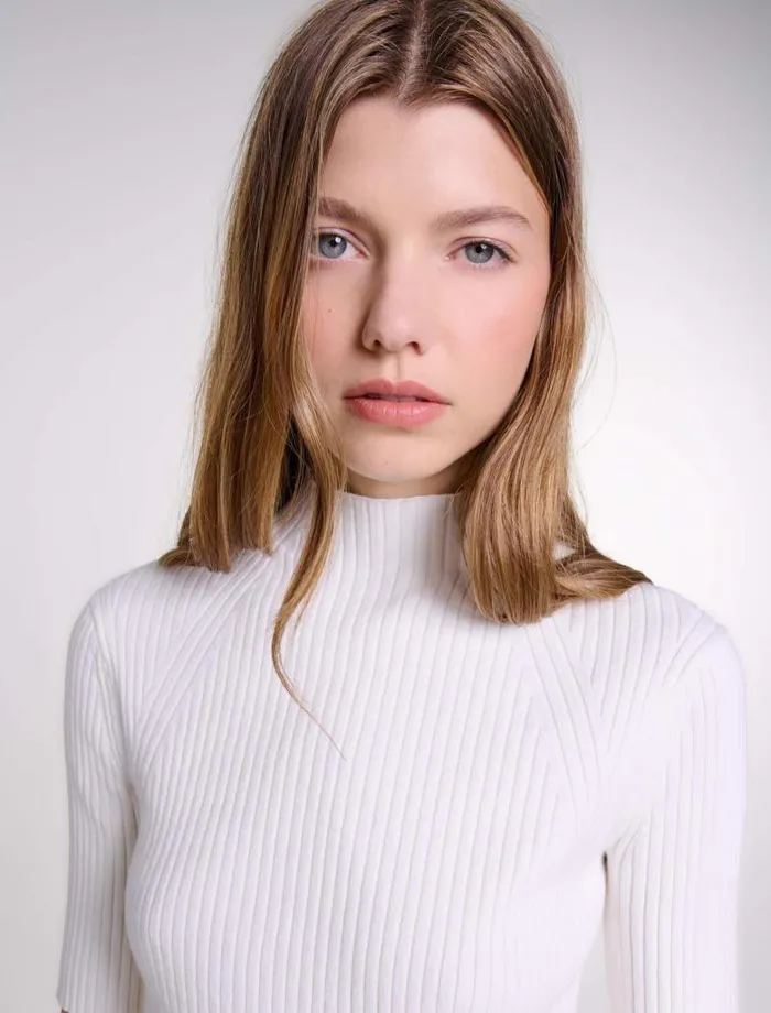 Maje Sweaters and Cardigans Womens Cotton And Silk Ribbed Top Ecru