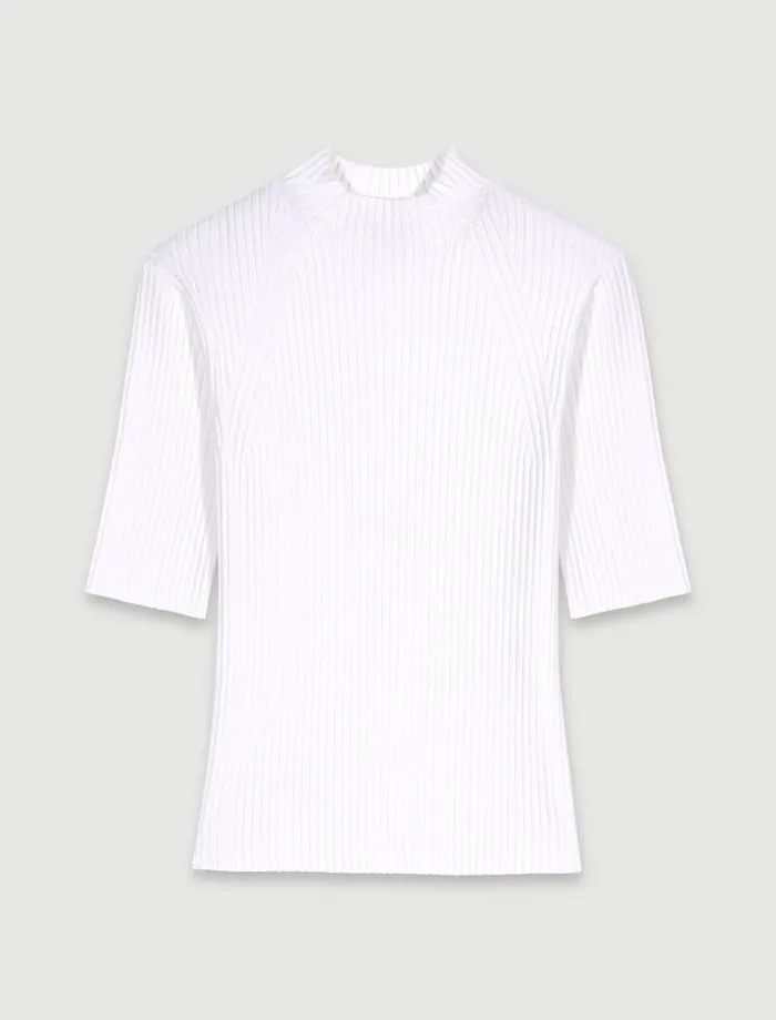 Maje Sweaters and Cardigans Womens Cotton And Silk Ribbed Top Ecru