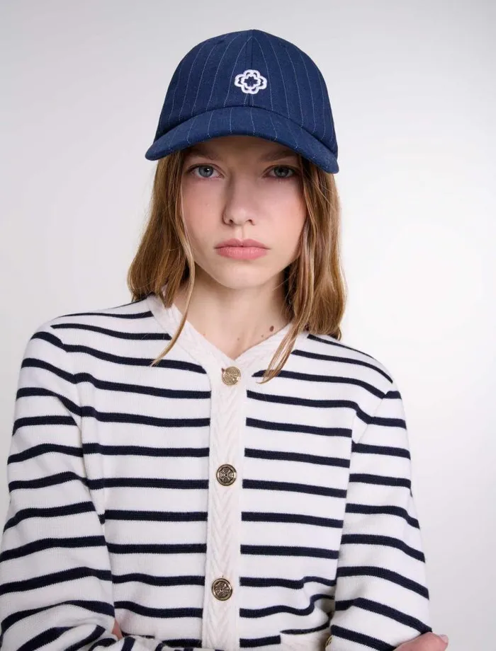 Maje Sweaters and Cardigans Womens Striped Knit Cardigan Navy Ecru
