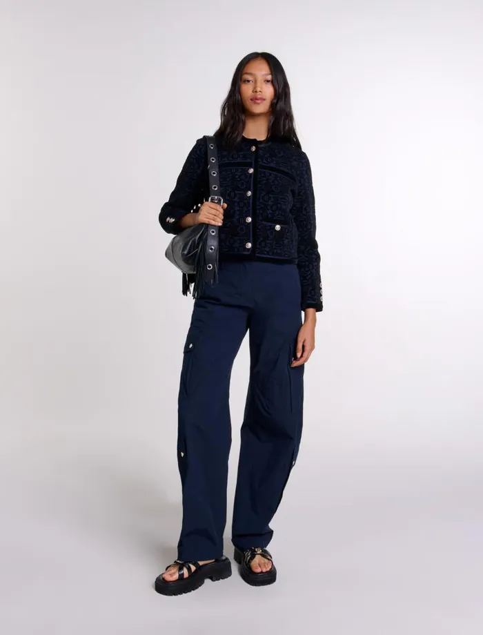 Maje Sweaters and Cardigans Womens Velvet Knit Cardigan Blacknavy