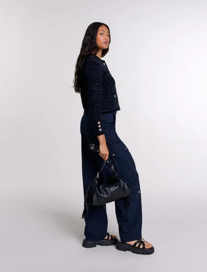 Maje Sweaters and Cardigans Womens Velvet Knit Cardigan Blacknavy