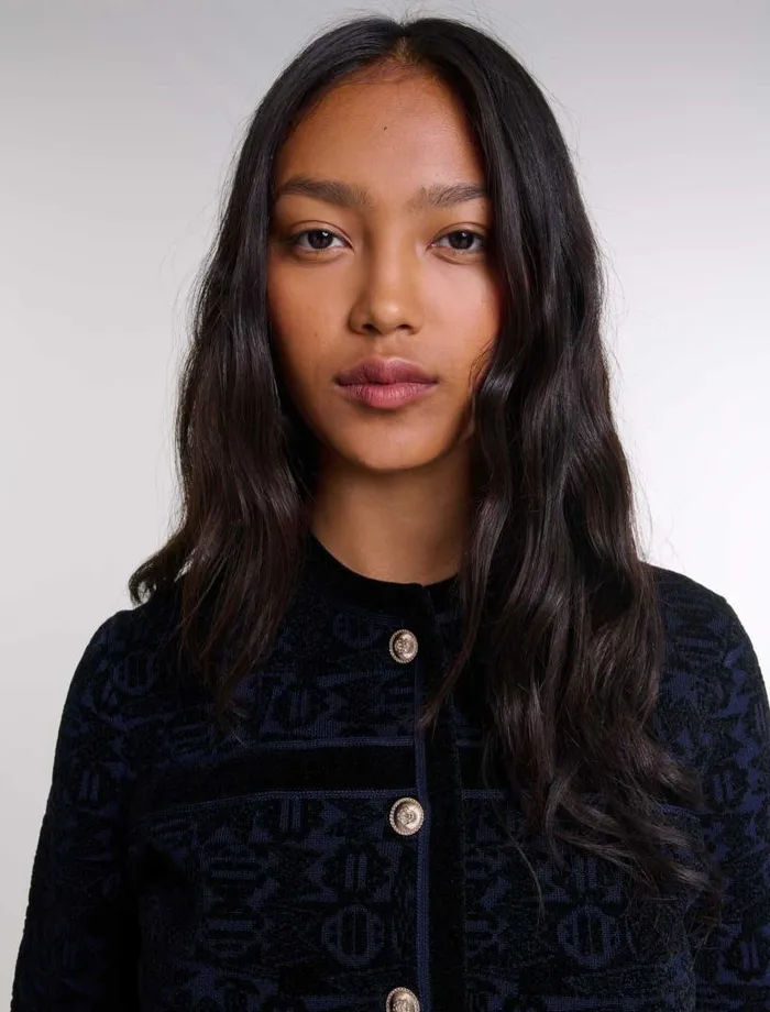 Maje Sweaters and Cardigans Womens Velvet Knit Cardigan Blacknavy