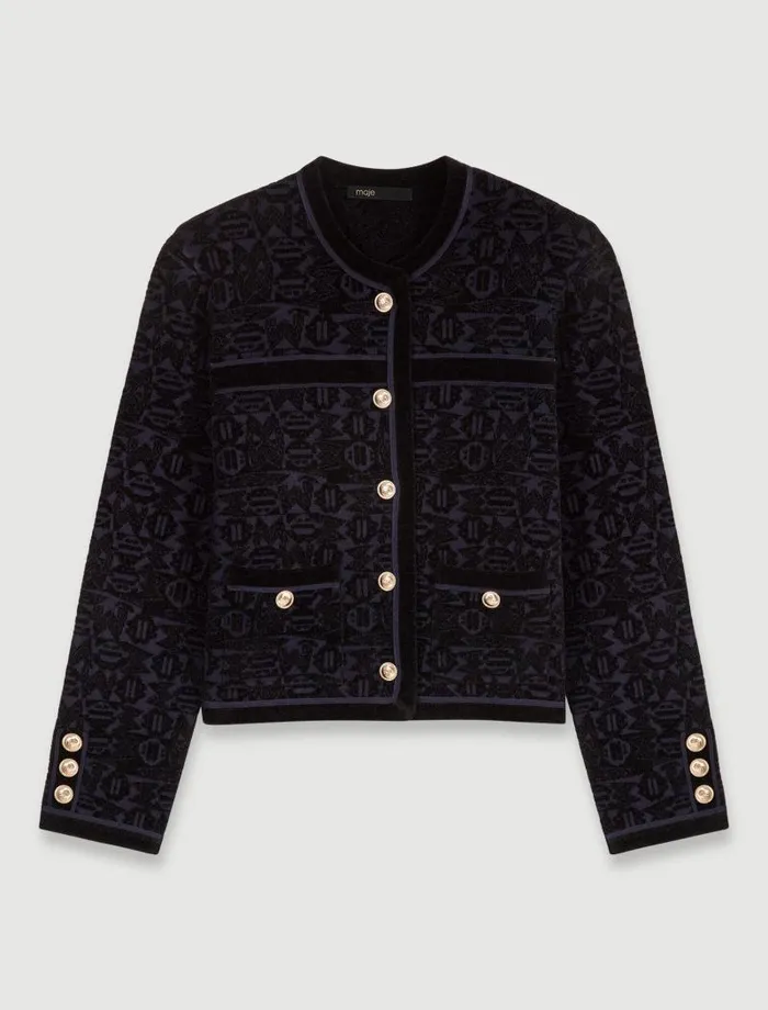 Maje Sweaters and Cardigans Womens Velvet Knit Cardigan Blacknavy