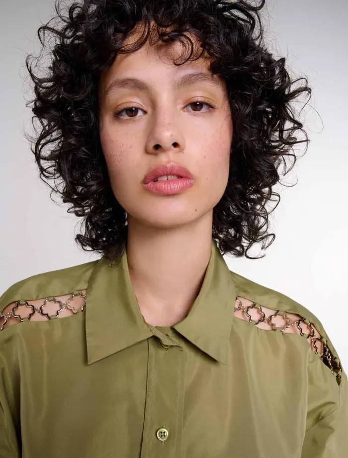 Maje Tops and Shirts Womens Openwork Shirt Khaki