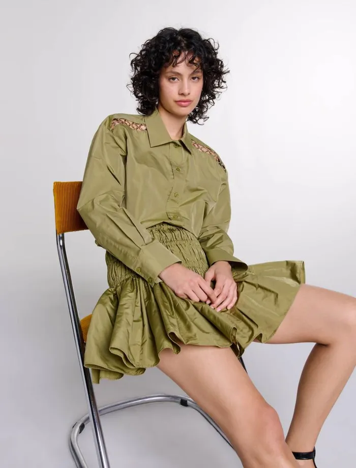 Maje Tops and Shirts Womens Openwork Shirt Khaki
