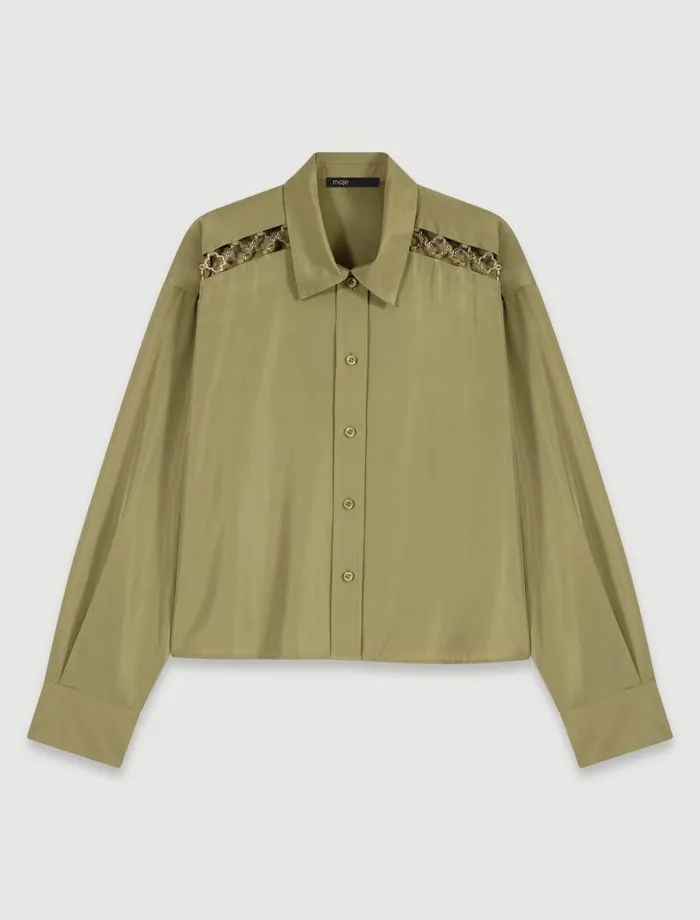 Maje Tops and Shirts Womens Openwork Shirt Khaki