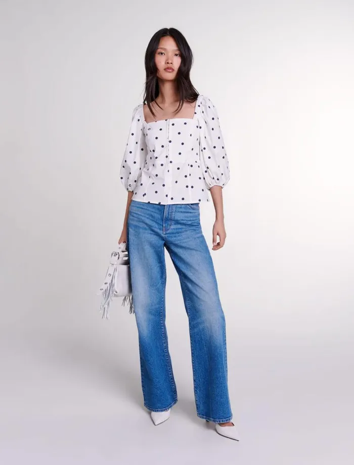 Maje Tops and Shirts Womens Puffsleeved Top Navy Polka Dots