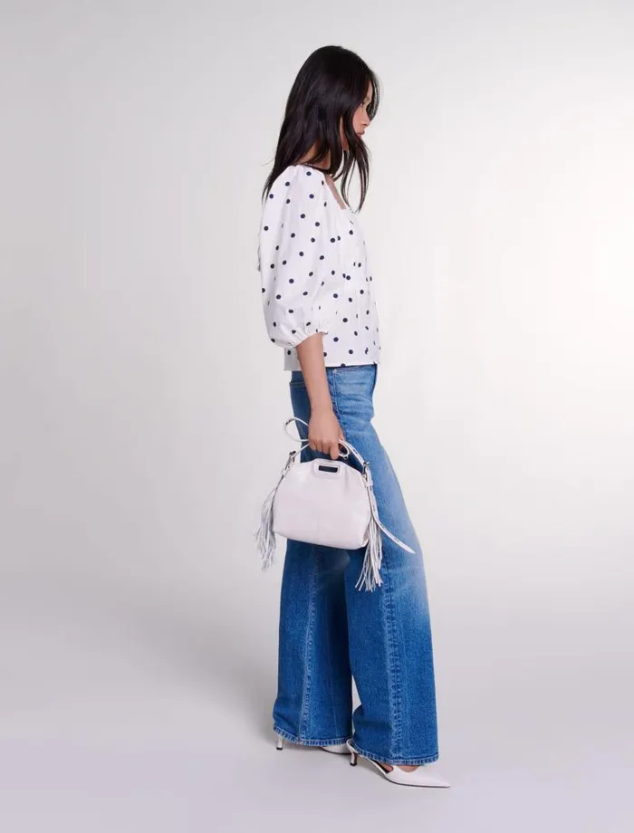 Maje Tops and Shirts Womens Puffsleeved Top Navy Polka Dots