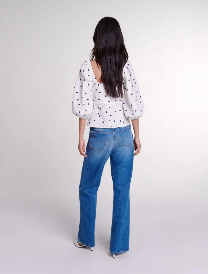 Maje Tops and Shirts Womens Puffsleeved Top Navy Polka Dots