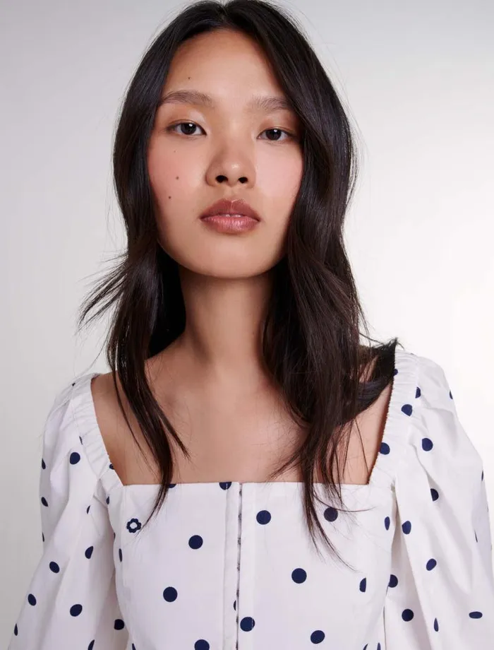 Maje Tops and Shirts Womens Puffsleeved Top Navy Polka Dots
