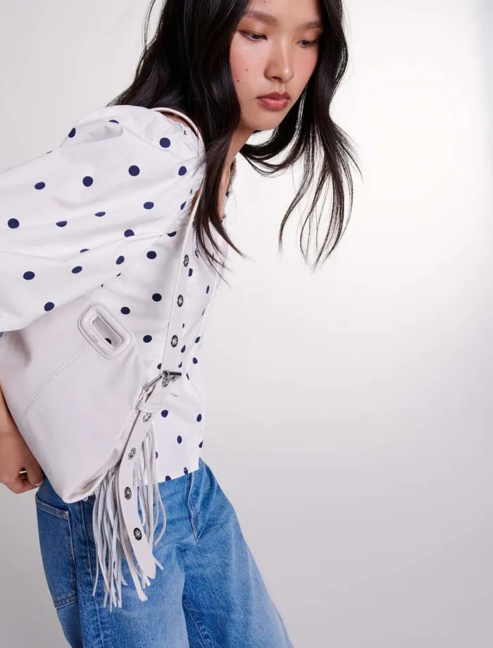 Maje Tops and Shirts Womens Puffsleeved Top Navy Polka Dots